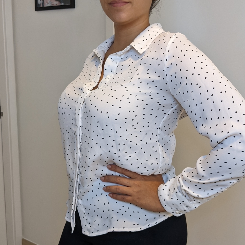 H&M Satin Professional Polka Dot Button Down Shirt